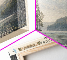 Load image into Gallery viewer, Lake Winnipesaukee Framed Canvas Print, Lake House Decor, Panoramic Wall Art, Travel Poster, Landscape Painting, Modern Art
