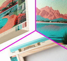Carregar imagem no visualizador da galeria, Alamo Lake Arizona Framed Canvas Print, Panoramic Travel Poster, Midcentury Modern Wall Art, Pop Art, Scenic Bedroom Art
