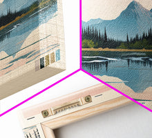 Carregar imagem no visualizador da galeria, Atlin Lake British Columbia Framed Canvas Print, Panoramic Travel Poster, Midcentury Modern Wall Art, Pop Art, Bedroom Decor
