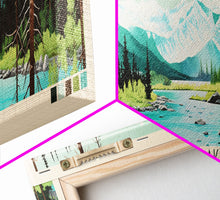 Carregar imagem no visualizador da galeria, Avalanche Lake Montana Framed Canvas Print, Panoramic Wall Art, Midcentury Modern, Pop Art, Travel Poster, Scenic Living Room Art
