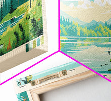 Load image into Gallery viewer, Banks Lake Washington Framed Canvas Print, Panoramic Wall Art, Midcentury Modern, Pop Art, Travel Poster, Scenic Lake House Art
