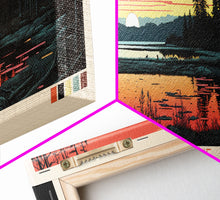 Load image into Gallery viewer, Black Lake New York Framed Canvas Print, Panoramic Wall Art, Midcentury Modern, Pop Art, Travel Poster, Scenic Living Room Art, Lake House Decor
