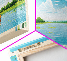 Carregar imagem no visualizador da galeria, Brookville Lake Indiana Framed Canvas Print, Midcentury Modern Panoramic Wall Art, Living Room Decor, Pop Art, Travel Poster Art, Nature Painting
