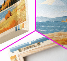 Carregar imagem no visualizador da galeria, Burt Lake Michigan Framed Canvas Print, Pop Art Panoramic Travel Poster, Midcentury Modern, Wall Art, Scenic Nature Painting, Bedroom Decor
