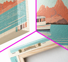 Carregar imagem no visualizador da galeria, Canyon Ferry Lake Montana Framed Canvas Print, Pop Art Panoramic Travel Poster, Bedroom Decor, Midcentury Modern, Wall Art, Scenic Lake House, Nature Art
