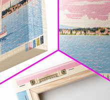 Cargar imagen en el visor de la galería, Chautauqua Lake New York Framed Canvas Print, Pop Art Panoramic Travel Poster, Midcentury Modern, Wall Art, Scenic Nature Painting, Bedroom Decor, Living Room Art
