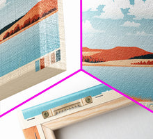 Cargar imagen en el visor de la galería, Cheney Reservoir Kansas Framed Canvas Print, Midcentury Modern Panoramic Wall Art, Living Room Decor, Pop Art, Travel Poster Art, Scenic Nature Painting, Lake House Decor
