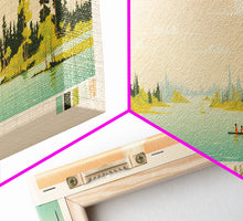 Cargar imagen en el visor de la galería, Clearwater Lake Manitoba Framed Canvas Print, Midcentury Modern Panoramic Wall Art, Living Room Decor, Pop Art, Travel Poster Art, Scenic Nature Painting, Lake House Decor
