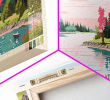 Cargar imagen en el visor de la galería, Conchas Lake New Mexico Framed Canvas Print, Midcentury Modern Panoramic Wall Art, Living Room Decor, Pop Art, Travel Poster Art, Scenic Nature Painting, Lake House Decor
