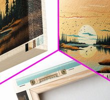 Cargar imagen en el visor de la galería, Cormorant Lake Manitoba Framed Canvas Print, Pop Art Panoramic Travel Poster, Midcentury Modern, Wall Art, Scenic Nature Painting, Bedroom Decor, Living Room Art
