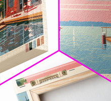 Load image into Gallery viewer, Dallas Lake Indiana Framed Canvas Print, Midcentury Modern Panoramic Wall Art, Bedroom Decor, Pop Art, Travel Poster Art, Scenic Nature Painting
