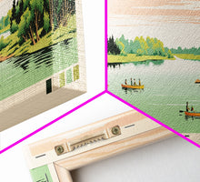 Load image into Gallery viewer, Davy Lake Saskatchewan Framed Canvas Print, Midcentury Modern Panoramic Wall Art, Living Room Decor, Pop Art, Travel Poster Art, Scenic Nature Painting
