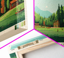 Load image into Gallery viewer, Deep Creek Lake Maryland Framed Canvas Print, Midcentury Modern Panoramic Wall Art, Bedroom Decor, Pop Art, Travel Poster Art, Scenic Nature Painting
