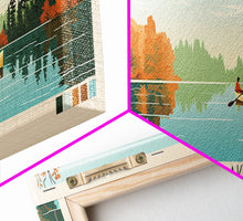 Load image into Gallery viewer, East Fork Lake Ohio Framed Canvas Print, Panoramic Wall Art, Midcentury Modern, Pop Art, Bedroom Decor, Travel Poster, Artistic Lake Painting
