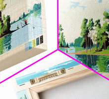 Load image into Gallery viewer, Enid Lake Mississippi Framed Canvas Print, Panoramic Art, Midcentury Modern, Pop Art, Living Room Decor, Travel Poster, Lake Painting
