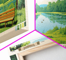 Carregar imagem no visualizador da galeria, Farrington Lake New Jersey Framed Canvas Print, Panoramic Art, Midcentury Modern, Pop Art, Living Room Wall Art, Travel Poster, Nature Art, Home Decor
