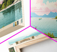 Cargar imagen en el visor de la galería, Flathead Lake Montana Framed Canvas Print, Panoramic Art, Midcentury Modern, Pop Art, Living Room Wall Art, Travel Poster, Lake View, Home Decor
