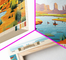 Carregar imagem no visualizador da galeria, Fool Hollow Lake Arizona Framed Canvas Print, Panoramic Art, Midcentury Modern, Pop Art, Living Room Decor, Travel Poster, Lake Painting, Wall Art
