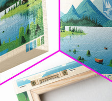 Load image into Gallery viewer, Griffith Lake Vermont Framed Canvas Print, Panoramic Wall Art, Midcentury Modern, Pop Art, Living Room Wall Art, Travel Poster, Lake View, Nature Art
