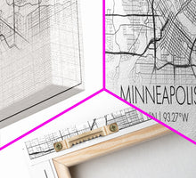 Load image into Gallery viewer, Panoramic Minneapolis City Map, Minnesota Art, Map Print, Minimalist Wall Art, Canvas Art, Housewarming Gift, Street Map Art, Closing Gift
