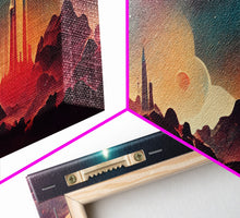 Carregar imagem no visualizador da galeria, Art deco style space canvas print, space ship art, space art, outrun style, sci-fi themed art print, science fiction, space exploration

