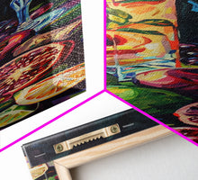 Load image into Gallery viewer, Still Life Bar Art Print Framed on Canvas, Vertical Framed Kitchen Art, Dark Wall Art, Textured, Cocktail Canvas Wall Art Print, Modern Art
