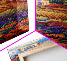 Load image into Gallery viewer, Framed and Printed Canvas Painting of Colorful Tuscan Countryside, Gouache Textured Canvas Painting, Botanical Wall Art Print, Skinny Art
