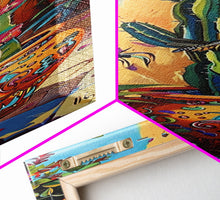 Cargar imagen en el visor de la galería, Colorful Canvas Painting of Cactus Framed, Botanical Wall Art Print, Spanish Inspired Canvas Painting, Long and Narrow Living Room Wall Art
