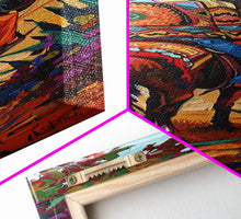 Load image into Gallery viewer, Long Narrow Wall Art Painting of Jalisco Cowboy, Southwest Wall Art Painting, Colorful Desert Canvas Painting Framed and Printed, Office Art
