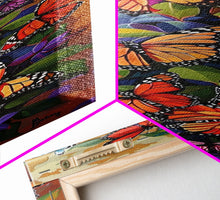 Cargar imagen en el visor de la galería, Colorful Butterfly Vertical Framed Canvas Oil Painting, Abstract Botanical Wall Art, Gouache Style Painted Art, Housewarming Gift for Her
