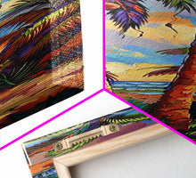 Load image into Gallery viewer, Abstract Canvas Painting of Beach Landscape, Palm Tree Art Print, Tall and Narrow Canvas Art of Ocean, Beachy Wall Art for Living Room
