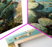 Load image into Gallery viewer, Botanical Desert Art Print of Cactus Framed on Canvas, Framed Western Art, Colorful Landscape Painting, Vertical Art for Living Room
