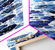 Load image into Gallery viewer, Blue and White Floral Pattern on White Background - Framed Canvas Print, Boho Art, Skinny Art, Tall Art, Midcentury Modern Art, Bedroom Wall Decor
