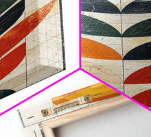 Load image into Gallery viewer, Abstract Geometric Stained Glass Design in Vibrant Colors - Framed Canvas Print, Midcentury Modern Art, Skinny Art, Tall Art, Living Room Wall Decor
