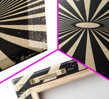 Carregar imagem no visualizador da galeria, Black and White Sun Burst Art Deco Inspired Framed Canvas Print, Wall Art, Office or Mancave Wall Art
