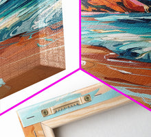 Load image into Gallery viewer, Coastal Tree Branches Overlooking Ocean Waves at Sunset, Modern Framed Canvas Print, Perfect for Seascape and Beach Wall Art Lovers
