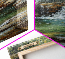 Carregar imagem no visualizador da galeria, Framed Canvas Print Skinny Art of a Serene Waterfall Cascading into a Tranquil Pool in a Lush Forest Landscape, Perfect Tall Art for Nature Lovers
