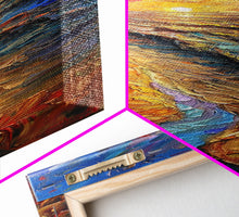 Carregar imagem no visualizador da galeria, Framed Canvas Print Skinny Art of a Vibrant Sunset Over a Rolling Ocean with Dramatic Colors in the Sky and Water, Ideal Tall Art for Modern Spaces
