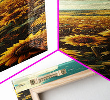 Load image into Gallery viewer, Bright Sunflowers Field Warm Countryside Farmhouse Wall Art Framed Canvas Print Tall Art Ukiyo-e Japanese Style Art
