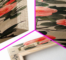 Carregar imagem no visualizador da galeria, Framed Canvas Print Of Japanese Floral Art With Camellia Blossoms And Detailed Leaves Ready To Hang Traditional Japanese Wall Art Decor
