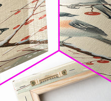 Load image into Gallery viewer, Pair of Birds on Snowy Branches, Japanese Art Framed Canvas Print, Tall and Skinny Wall Art in Ukiyo-e Style
