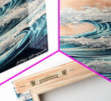 Load image into Gallery viewer, Majestic Wave, Peach Sky, Japanese Art, Skinny Art, Tall Art, Framed Canvas Print, Ukiyo-e Style
