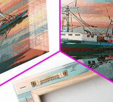 Cargar imagen en el visor de la galería, Fishing Boat, Calm Waters, Japanese Art, Skinny Art, Tall Art, Framed Canvas Print, Ukiyo-e Style

