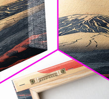Load image into Gallery viewer, Mount Fuji Under a Red Sun Skinny Art Ukiyo-e Tall Framed Canvas Print Inspired by Japanese Landscape
