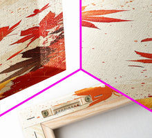 Load image into Gallery viewer, Skinny Art Autumn Leaves In Japanese Style Wood Block Print Warm Red And Orange Tones On Framed Canvas Print, Tall Art Ukiyo-e
