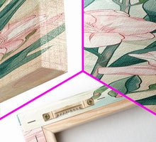 Load image into Gallery viewer, Skinny Art Pink Oleander Flowers In Japanese Style Wood Block Print Elegant Pastel Hues On Framed Canvas Print, Tall Art Ukiyo-e
