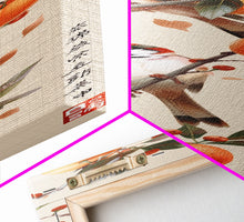 Load image into Gallery viewer, Skinny Art Tall Art Framed Canvas Print Wood Block Print Of Elegant Bird Perched On Branch Amidst Orange Fruits Ukiyo-e Japanese Style Art
