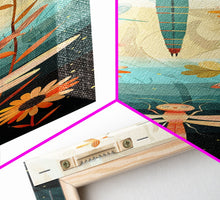 Load image into Gallery viewer, Dragonfly Gathering Night Glow Vibrant Colors Skinny Art Tall Art Framed Canvas Print Japanese Style Art Ukiyo-e Art Wood Block Print Insect Art
