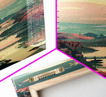 Load image into Gallery viewer, Japanese Pagoda Among Sakura Trees Under Yellow Moon Tall Art Skinny Art Framed Canvas Print Japanese Style Art Ukiyo-e Wood Block Print
