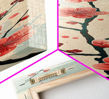 Load image into Gallery viewer, Peach Blossoms On Branch With Soft Pastel Background Tall Art Skinny Art Framed Canvas Print Japanese Style Art Ukiyo-e Wood Block Print
